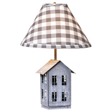 Irvins Country Tinware House Lamp with Gray Check Shade