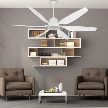 66 inch Titan II Pure White Ceiling Fan with LED Light and Contoured Blades by T
