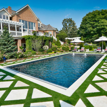 North Barrington, IL Rectilinear Swimming Pool with Geometric Parquet-style deck