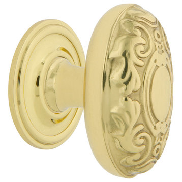 Victorian Brass 1 3/4" Cabinet Knob With Classic Rose, Unlacquered Brass