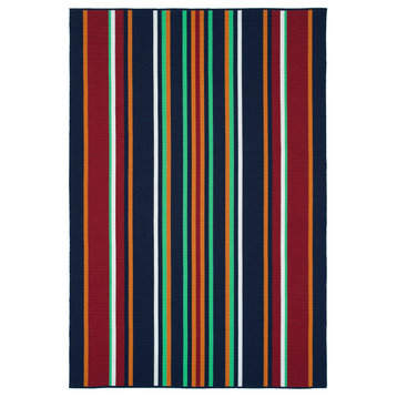 Kaleen Voavah Voa06-22 Striped Rug, Navy, Red, Orange, Lime Green, 5'0"x7'6"