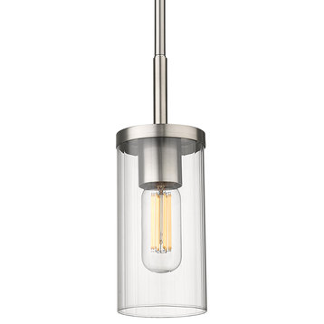 Winslett Mini Pendant, Pewter With Ribbed Clear Glass