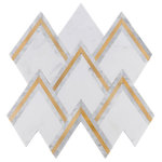 Modket - White Cararra Stone Gold Aluminum Inlay Chevron Mosaic Tile Backsplash TDH87MDR - Thickness: 8mm