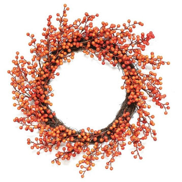 14" Autumn Harvest Red and Orange Fall Berry Wreath, Unlit
