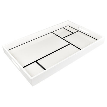 Lacquer Rectangle Tray, White with Black Grid