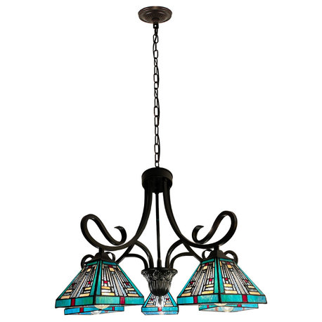 Innes Mission Tiffany-Style 5 Light Large Chandelier 26" Wide