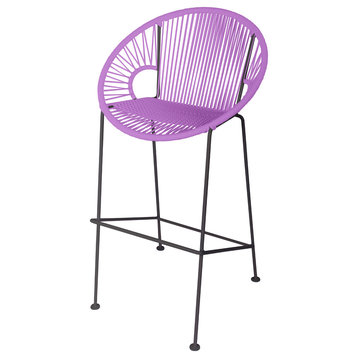 Puerto 26" Handmade Indoor/Outdoor Counter Height Stool With Black Frame, Orchid Weave, Black Frame