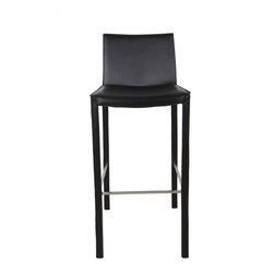 Emma Fully Wrapped Leather Bar Stool | Black (Set of 2) - Bar Stools And Counter Stools