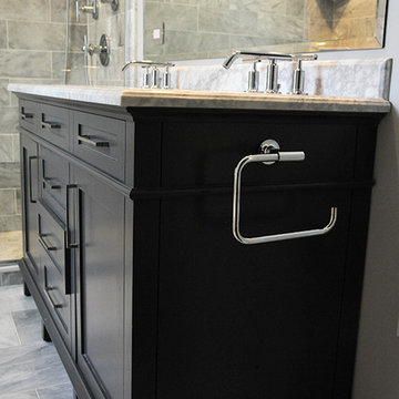 Modern Black Bathroom Vanity with Marble Countertop and Chrome Fixtures