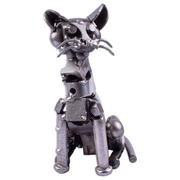 Novica Handmade Whiskered Cat Recycled Metal Sculpture