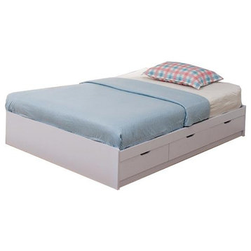 Contemporary Style Wooden Frame Full Size Chest Bed With 3 Drawers, White