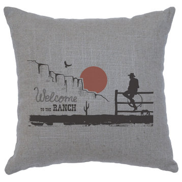 Image Pillow 16x16 Welcome Ranch Linen Gray