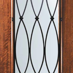 Slab Single Door 96 Mahogany La Salle 1 Panel 3/4 Lite Wrought Iron - Front Doors