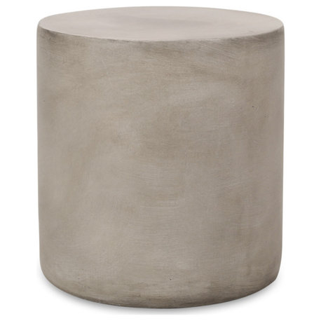 GDF Studio Outdoor Cylindrical Side Table, Lightweight Concrete, Light Gray
