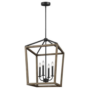 Gannet Medium Chandelier Weathered Oak Wood Antique Forged Iron Transitional Chandeliers By Benjamin Rugs And Furniture Houzz