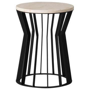 Millie Stool/Table, Black With White Granite 14X18"H
