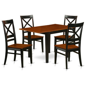 5Pc Dinette Set For Small Spaces, Wood Dining Table, 4 Chairs, Black, Cherry