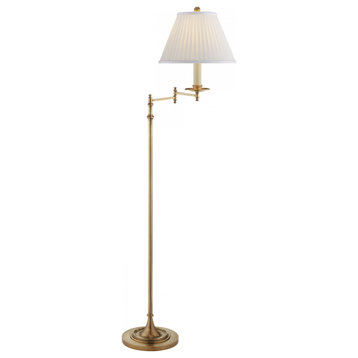 Dorchester Floor Lamp, 1-Light Swing Arm,  Burnished Brass, Silk Shade, 64"H