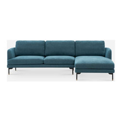 Pebble Chaise Sectional Sofa in Ocean Blue with matt-black legs - Sofas