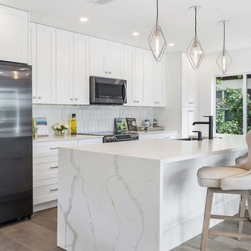 White Kitchen Modern Waterfall Island