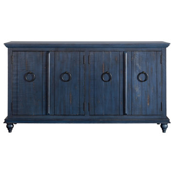 Garden District Solid Wood TV Stand, Rustic Blue