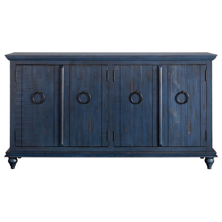 Garden District Solid Wood TV Stand, Rustic Blue