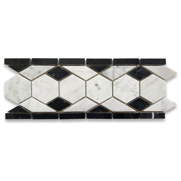 Carrara White Marble Hexagon Mosaic Border Listello Tile Honed 2", 1 sheet