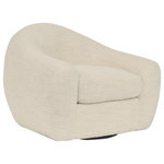 Armen Living - Molly Upholstered Swivel Accent Chair in Pearl - Introducing the Molly Upholstered Swivel Accent Chair, a stylish addition that effortlessly combines form and function to elevate your living space. The chair's pearl polyester upholstery exudes timeless elegance, adding a touch of sophistication to any room. Its eight-way hand-tied seat construction ensures durability and longevity, while the reversible cushion enhances practicality. Relax in ultimate comfort with the down, foam, and fiber blend seat cushion material, while the curved seat shape and modern silhouette add a soft touch to any space. The Molly accent swivel chair is more than just a seat; it's a stylish statement, a perfect blend of aesthetics and functionality designed to enhance your home's ambiance and comfort. It's a perfect accent chair for your living room, den, family room, bedroom, or home office. Embrace the convenience of a 360-degree swivel function, allowing you to pivot with ease and take in every angle of your surroundings. Plus, it ships fully assembled, so you can enjoy its elegant presence without the hassle of setup. This accent chair comfortably accommodates one person and is available in pearl upholstery.