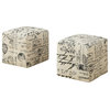 12" Beige And Black Faux Leather Cube Ottoman