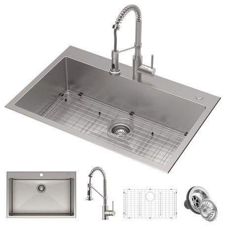 Stark 33" Drop-In Undermount Kitchen Sink, Pulldown Faucet, Stainless Steel