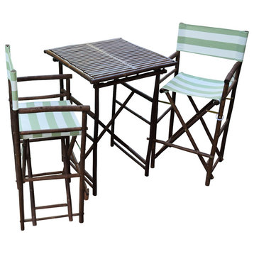 Director High Square 3-Piece Table Set, Celadon Stripes, Espresso