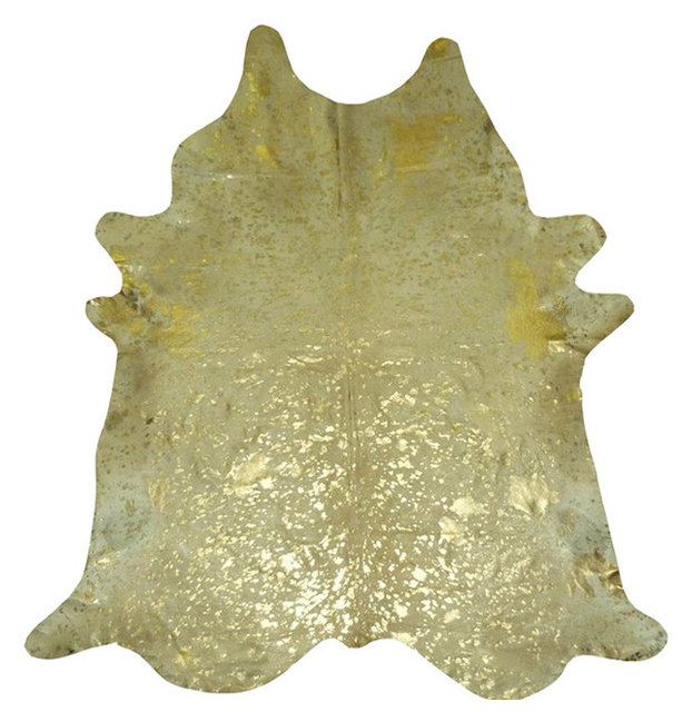 Gold Metallic on White Large Brazilian Cowhide Contemporary Novelty