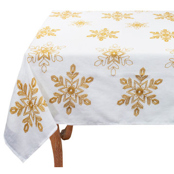 Holiday Nivalis Collection Snowflake Christmas Tablecloth 60"x60", Gold