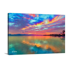 Pink Sunset Sea-Beautiful Sunrise-Cloud Streaks Wrapped Canvas Art Print, 1