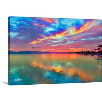 Pink Sunset Sea-Beautiful Sunrise-Cloud Streaks Wrapped Canvas Art Print, 4
