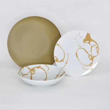 Euro Ceramica Nile 12-Piece Dinnerware Set, Service for 4, Opulent Luxor