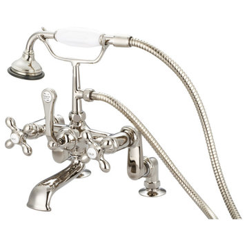 Vintage Adjustable Center Deck Mount Tub Faucet, Handheld Shower, Cross handles