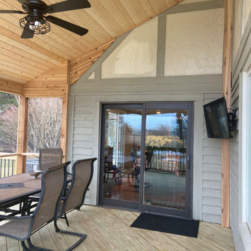 Screen Porch with Cathedral Ceiling, cedar rails, & shed roof in Lake Barrington