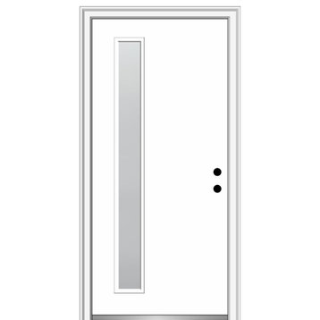 36"x80" 1 Lite Frosted Left-Hand Inswing Primed Fiberglass Door, 6-9/16"