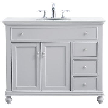 42" Single Bathroom Vanity, Light Grey With Ivory White Engineered Marble