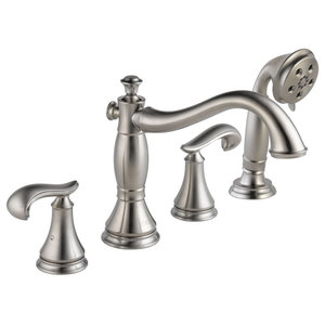 Delta Cassidy Stainless Steel Finish Roman Tub Faucet With Spray