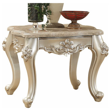31"x31"x24" Marble Champagne Wood End Table