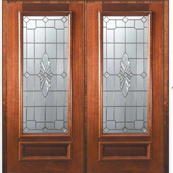 Pre-hung Double Door 80 Wood Mahogany Versailles 3/4 Lite Glass - Front Doors