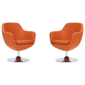 Manhattan Comfort Caisson Faux Leather Swivel Accent Chair, Orange, Set of 2
