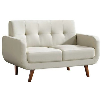 Retro Loveseat, Curved Silhouette With Cushioned Seat & Tufted Back, Beige