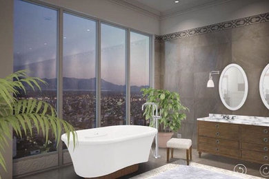 cuarto de baño con vistas  ванная комната с видом на город