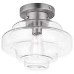 Maxim Lighting International - Harbor 1-Light Flush Mount, Satin Nickel - A sizable layered glass oscillates depth and is supported by three industrial set screws for support. Available as a pendant or flush mount, the pendant also features an oversized ring to evoking nautical vibes while remaining minimalist in its design. Available in Satin Brass, Satin Nickel, or Matte Black, pair the clear glass shades with a vintage filament lamps to complete the look.