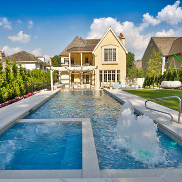 Hinsdale, IL Rectilinear Pool with Hot Tub Inside and Infinity Edge