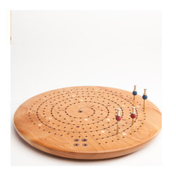 Round Cribbage Board with Beautiful Pegs - Board Games And Card Games