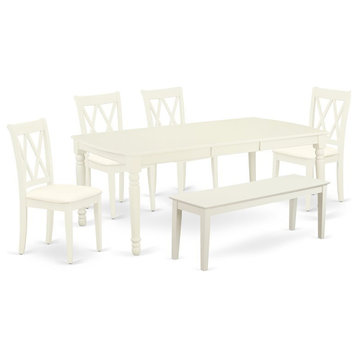 East West Furniture Dover 6-piece Wood Dining Set in Linen White
